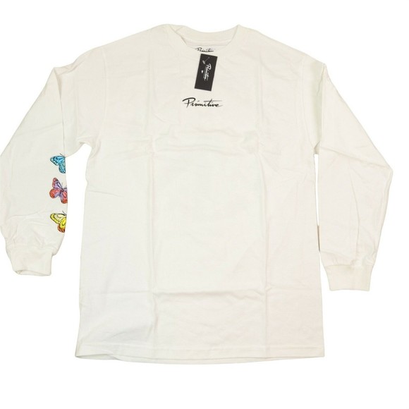 primitive skateboarding t shirt / white color  / long sleeve / butterfly graphic - Picture 1 of 4